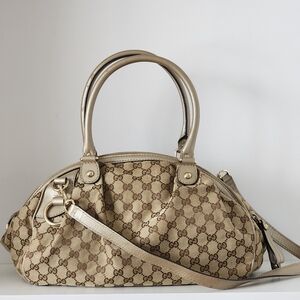Authentic Gucci Sukey Metallic Champagne Beige Two-way Hobo Bag